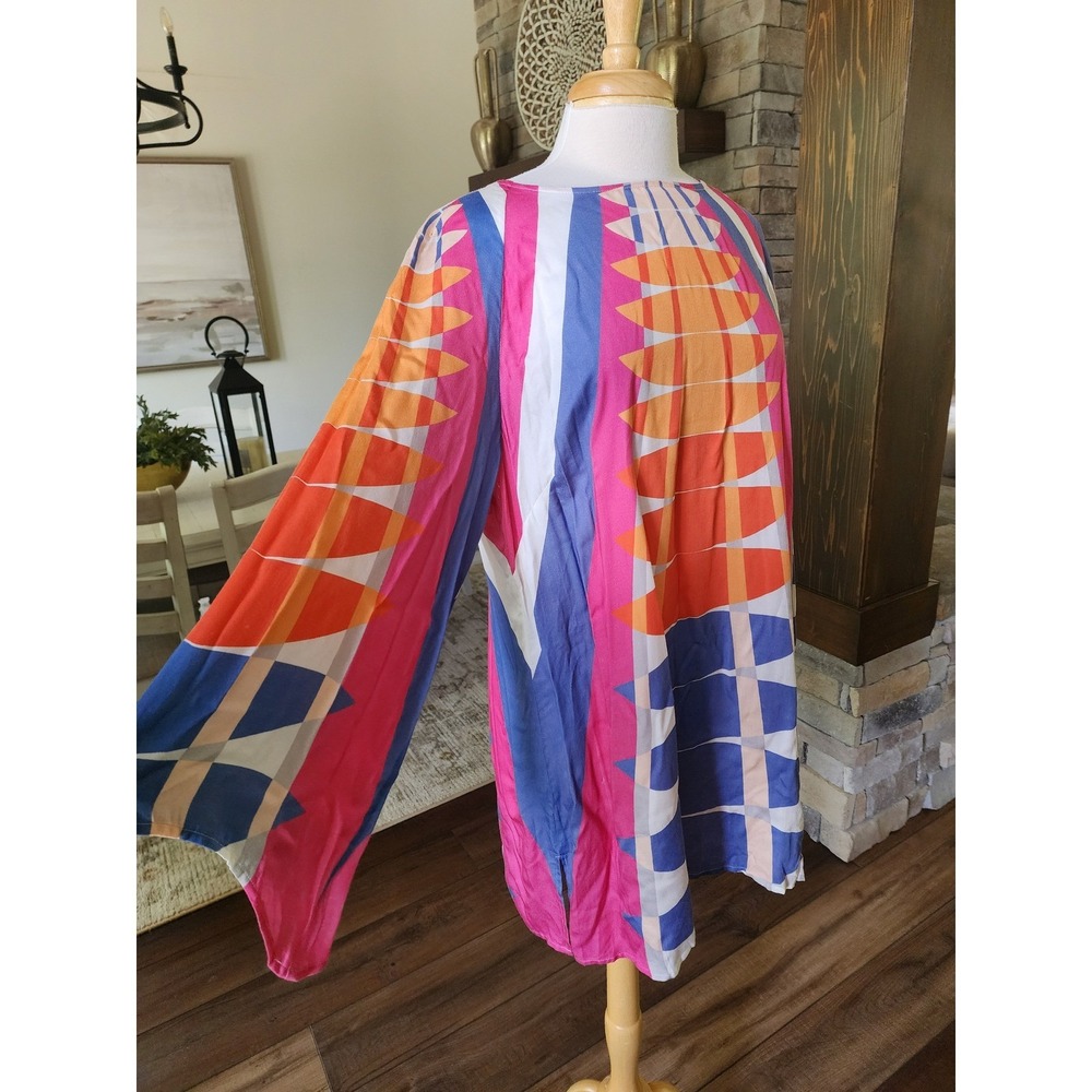 Sharon Young Geometric Abstract Bell Sleeve Tunic Dress Groovy Retro